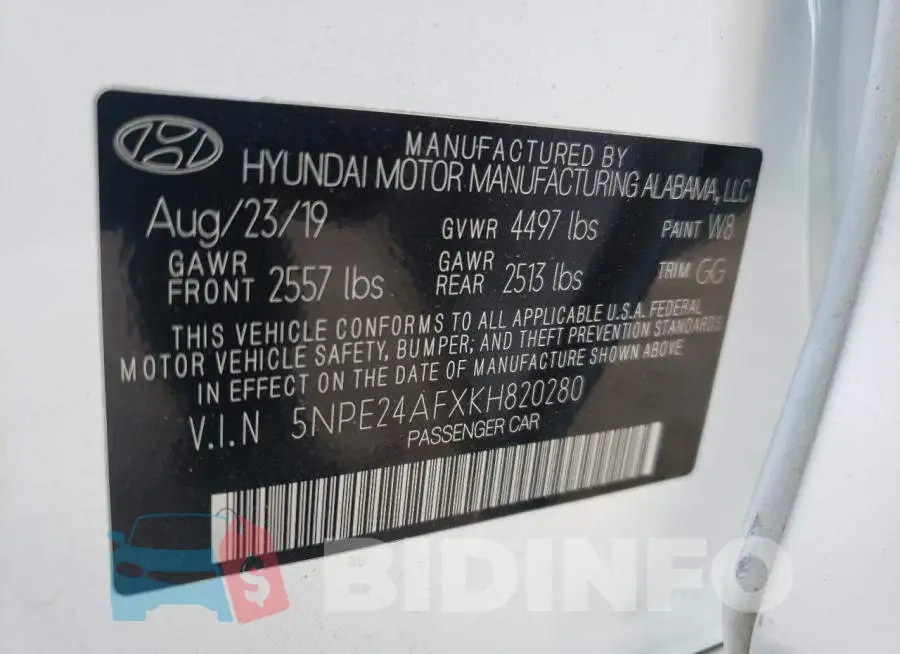 5NPE24AFXKH820280 Photo# 10