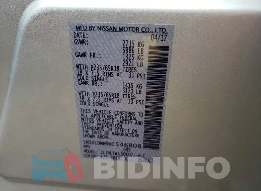 5N1DL0MM9HC546808 Photo# 10