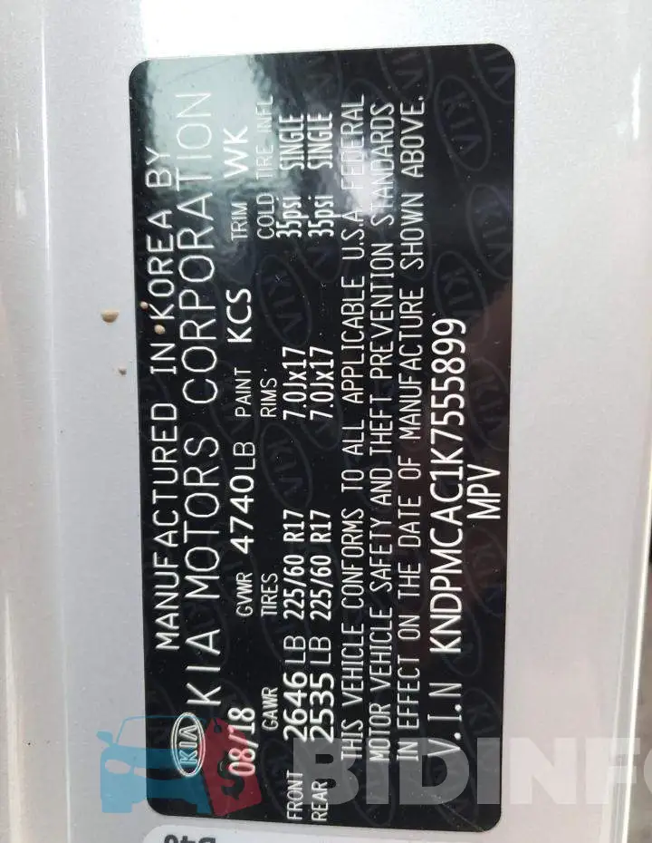 KNDPMCAC1K7555899 Photo# 10