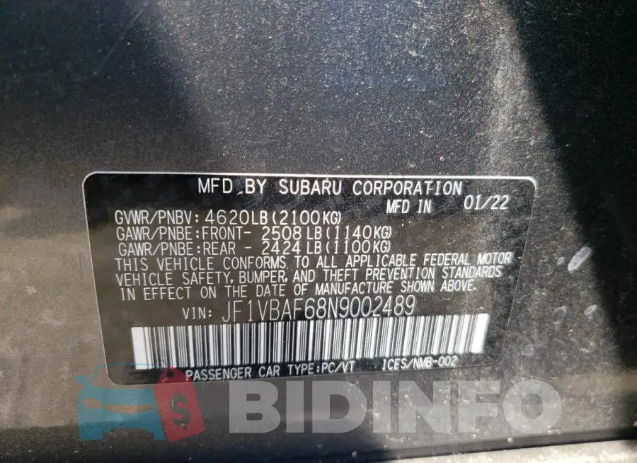 JF1VBAF68N9002489 Photo# 10
