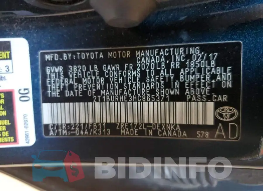 2T1BURHE3HC865371 Photo# 10