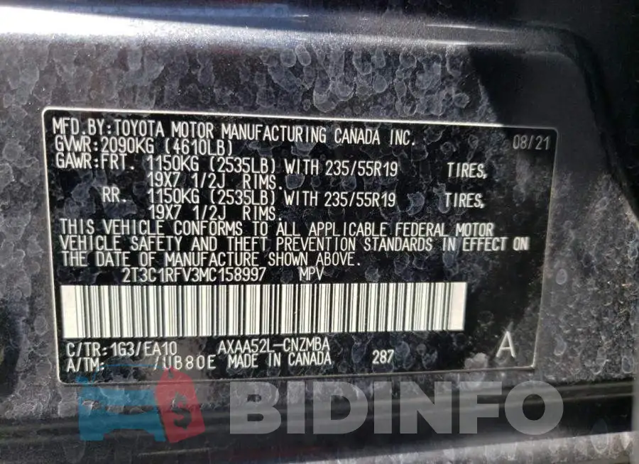 2T3C1RFV3MC158997 Photo# 10