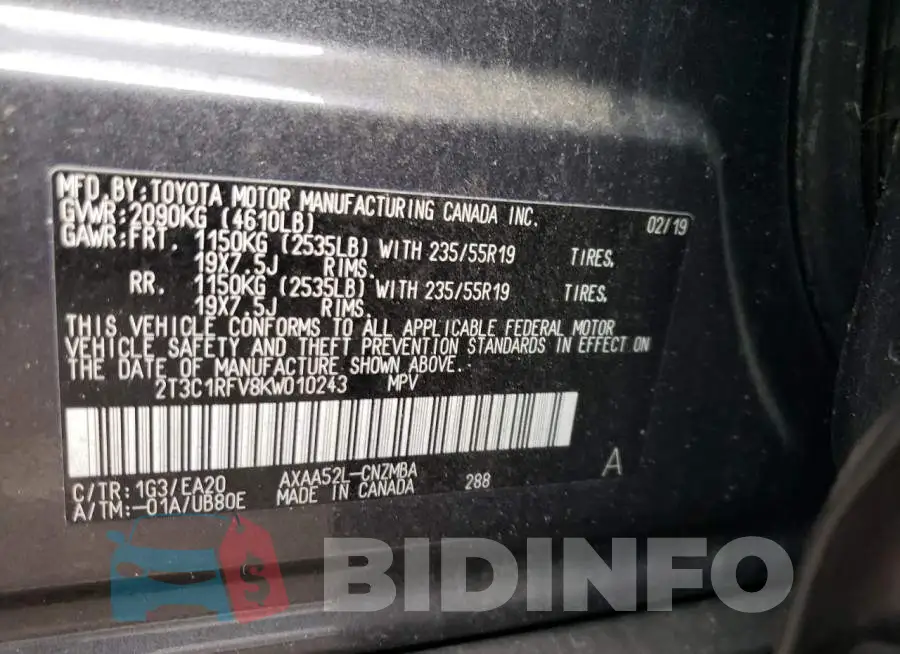 2T3C1RFV8KW010243 Photo# 10