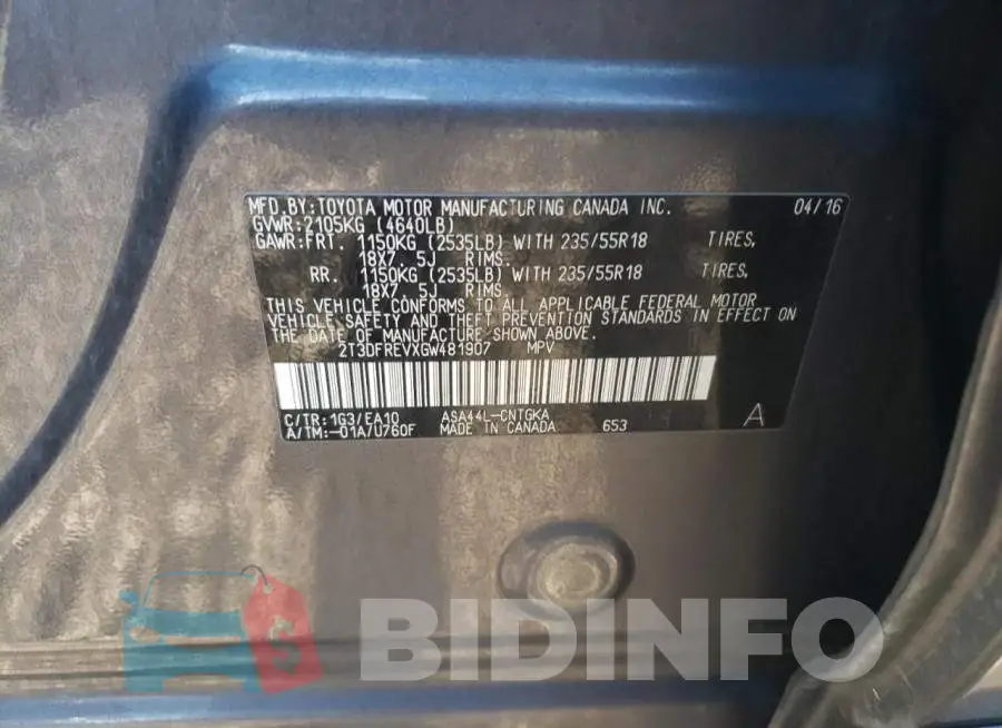 2T3DFREVXGW481907 Photo# 10
