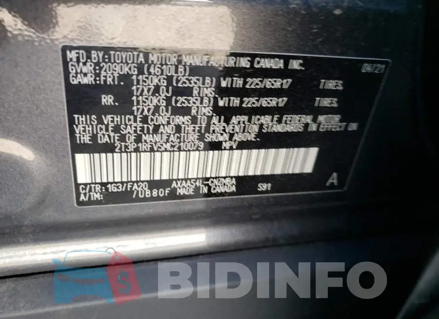 2T3P1RFV5MC210079 Photo# 10