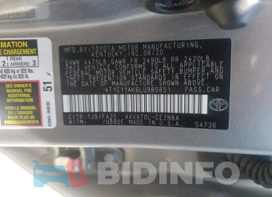 4T1C11AK6LU985851 Photo# 10