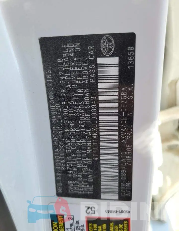 4T1F11AKXLU388943 Photo# 10