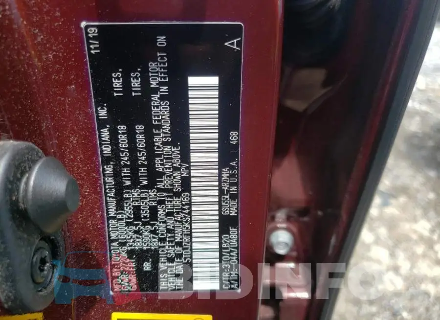 5TDJZRFH5KS744169 Photo# 10