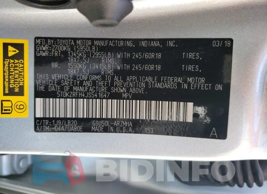 5TDKZRFH4JS541647 Photo# 10