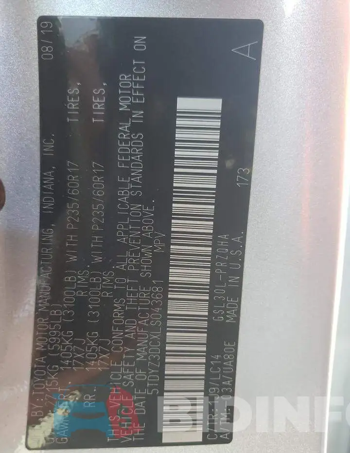 5TDYZ3DCXLS043681 Photo# 10