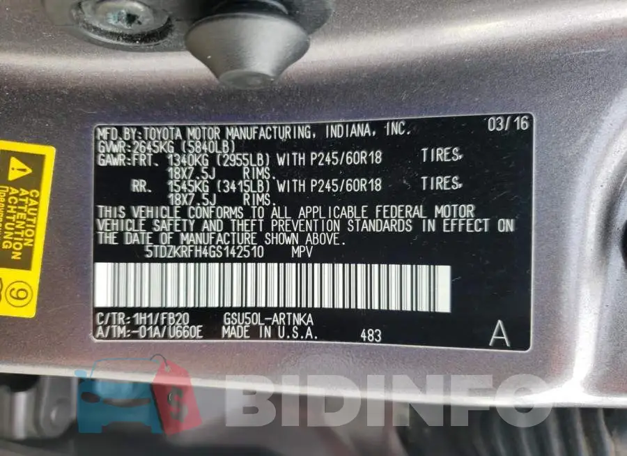 5TDZKRFH4GS142510 Photo# 10