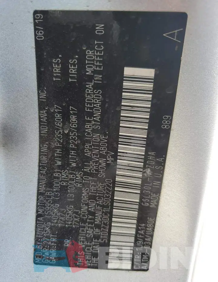 5TDZZ3DC1LS032220 Photo# 10