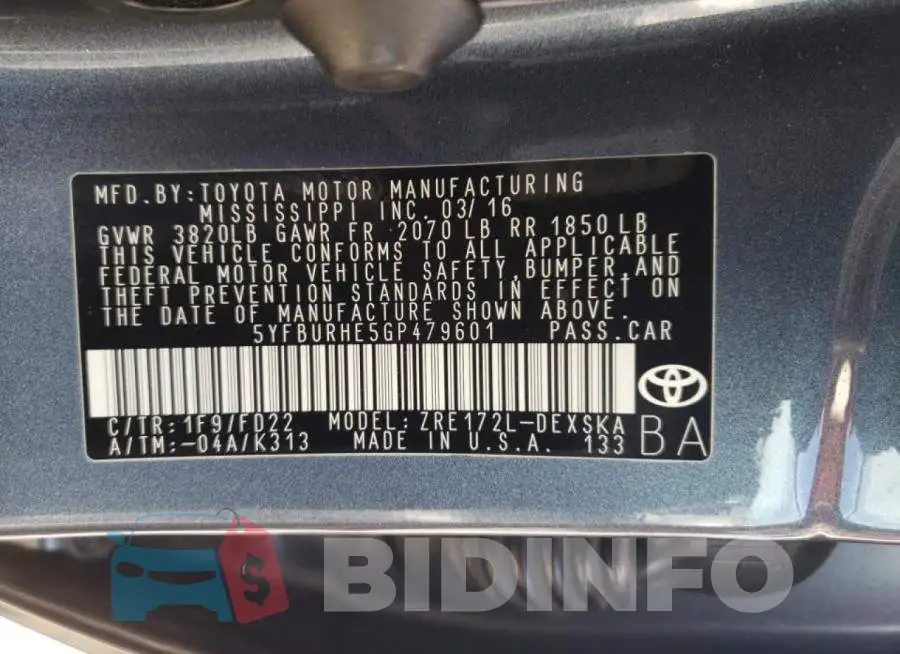 5YFBURHE5GP479601 Photo# 10