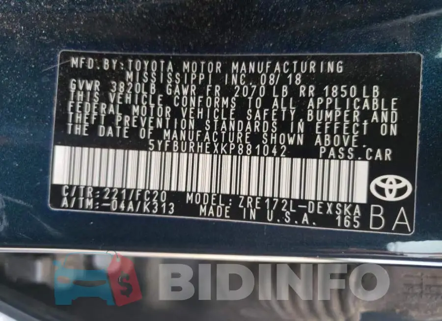 5YFBURHEXKP881042 Photo# 10