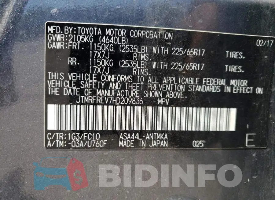 JTMRFREV7HD209836 Photo# 10
