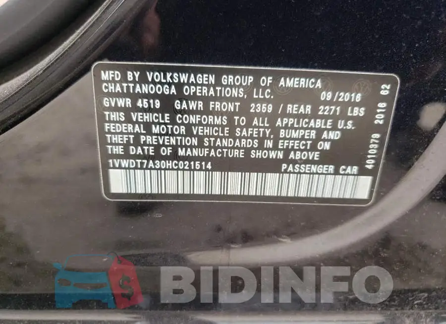 1VWDT7A30HC021514 Photo# 10
