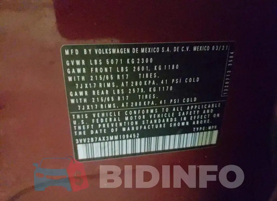 3VV2B7AX3MM109452 Photo# 10