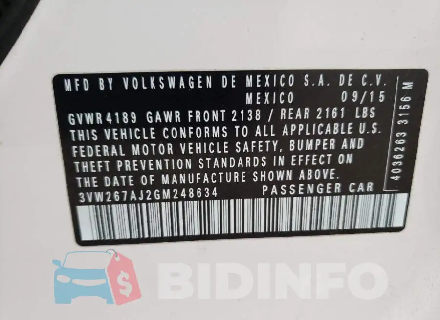 3VW267AJ2GM248634 Photo# 10