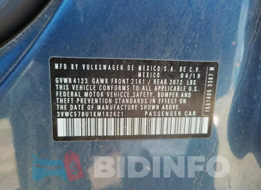 3VWC57BU1KM182621 Photo# 10