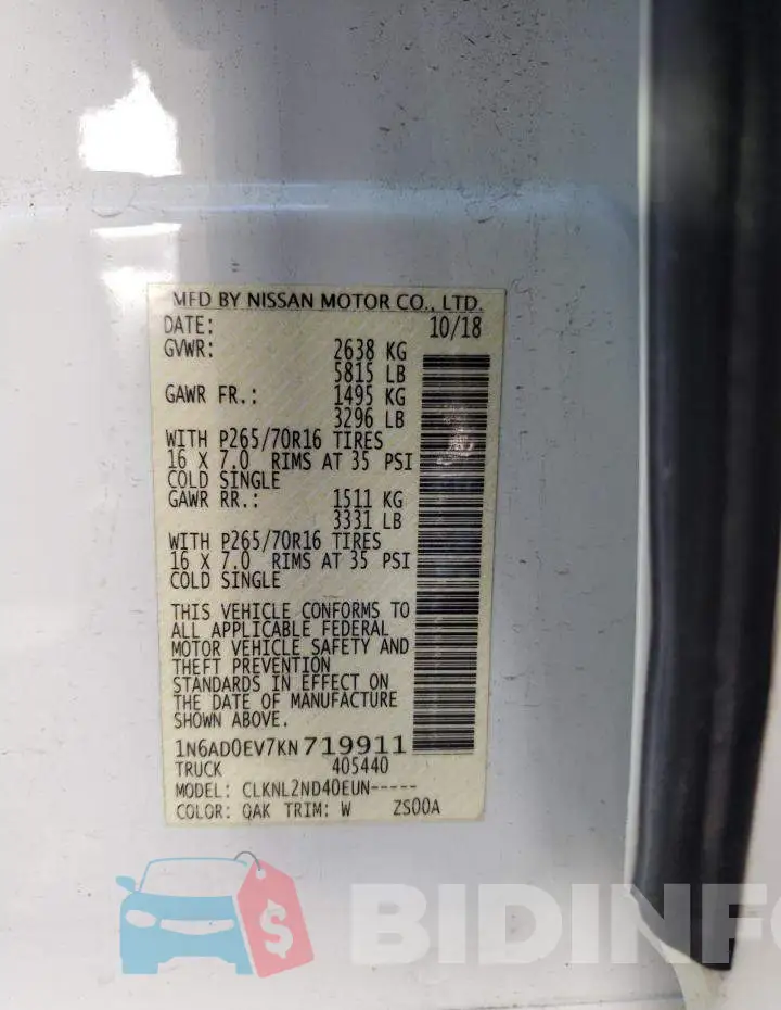 1N6AD0EV7KN719911 Photo# 10
