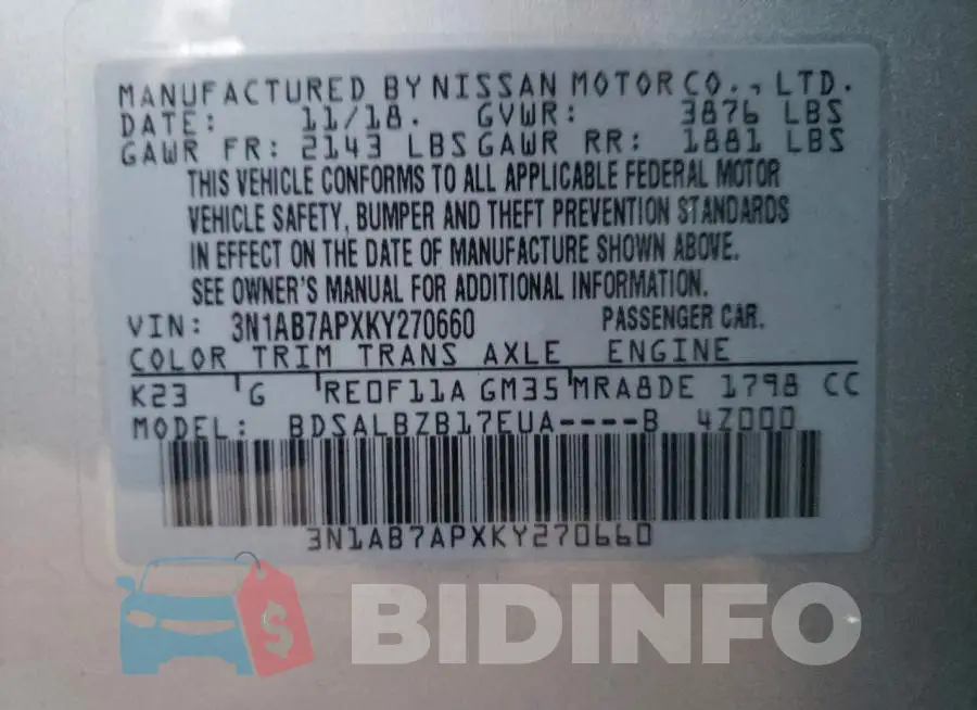 3N1AB7APXKY270660 Photo# 10