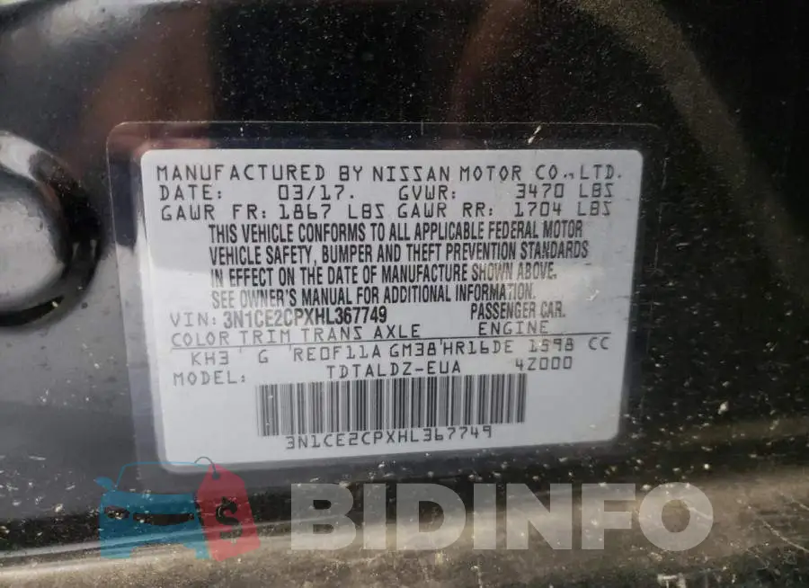 3N1CE2CPXHL367749 Photo# 10