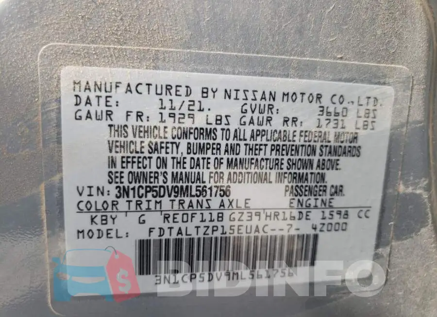3N1CP5DV9ML561756 Photo# 10