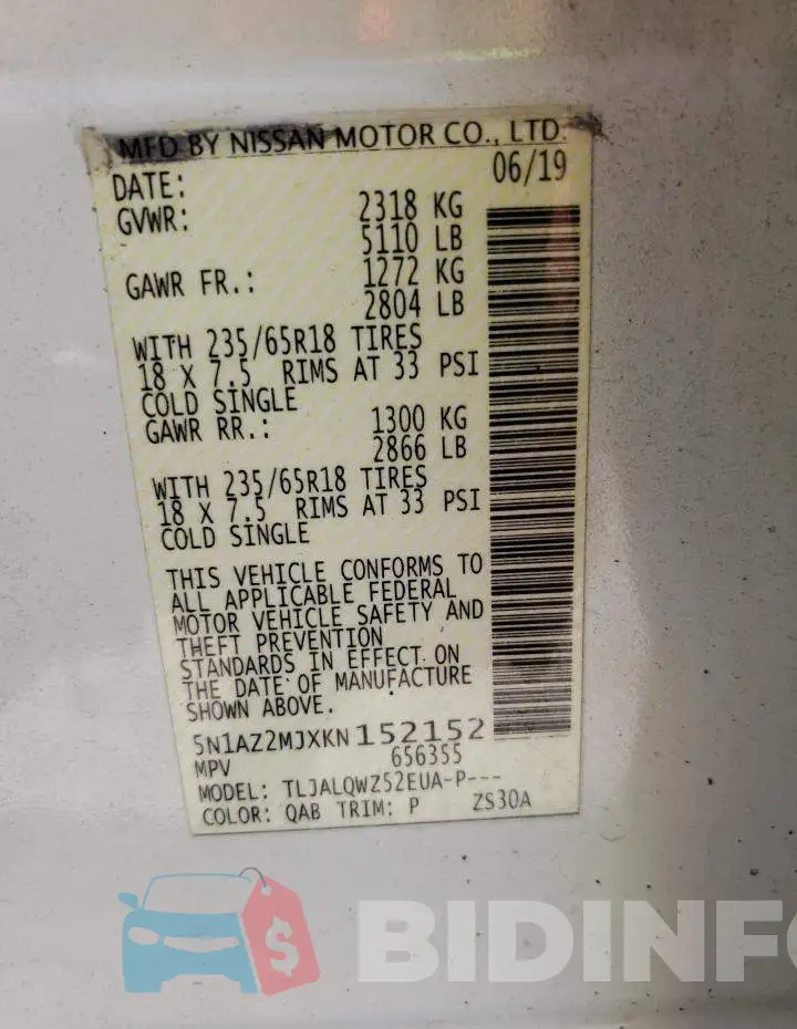 5N1AZ2MJXKN152152 Photo# 10