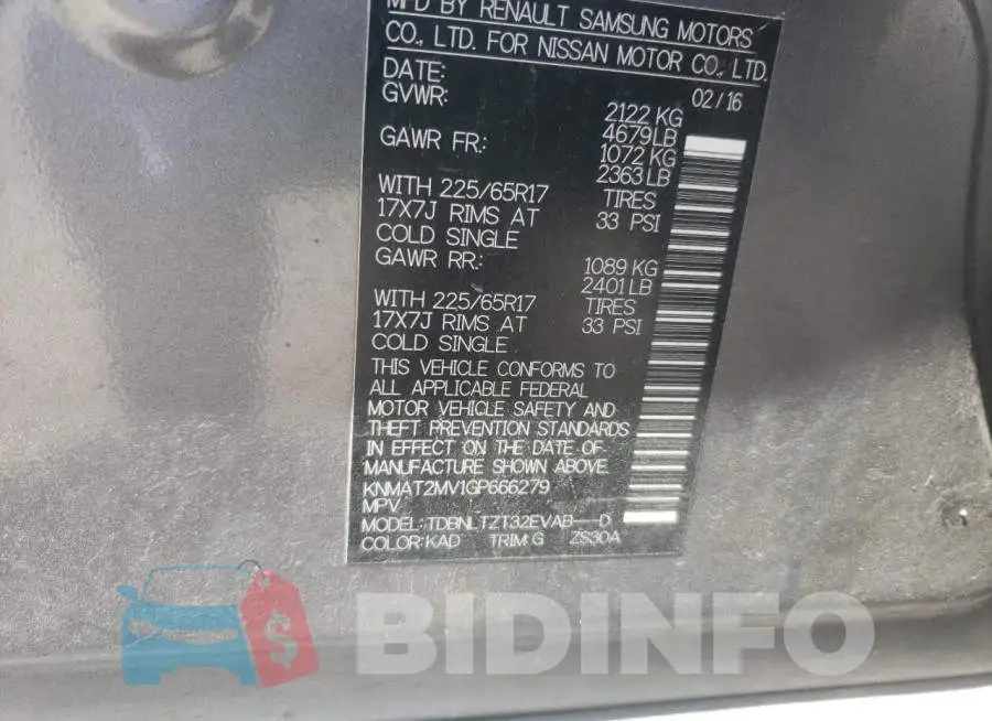 KNMAT2MV1GP666279 Photo# 10