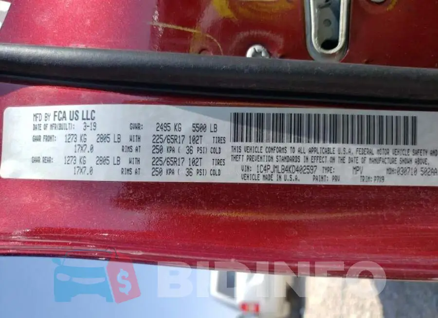 1C4PJMLB4KD402597 Photo# 10