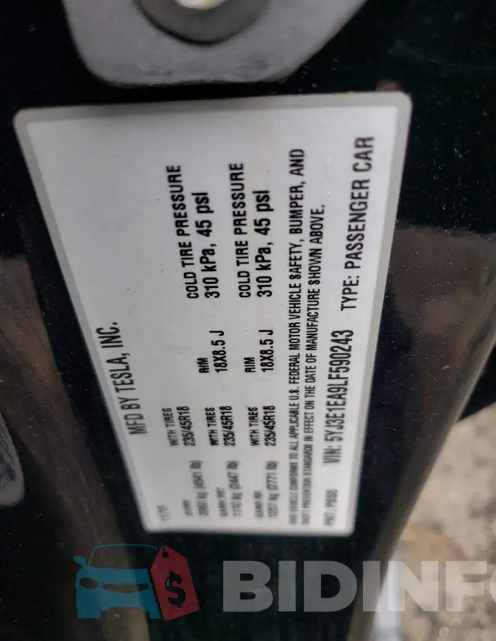 5YJ3E1EA9LF590243 Photo# 10