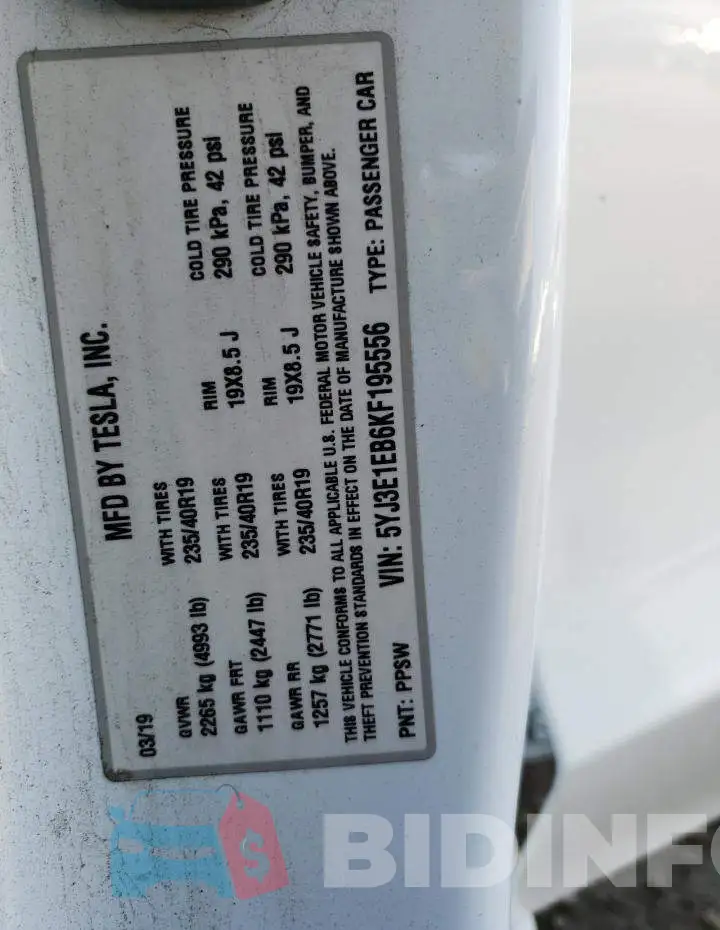 5YJ3E1EB6KF195556 Photo# 10