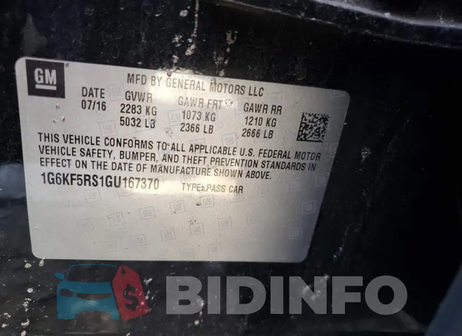 1G6KF5RS1GU167370 Photo# 10
