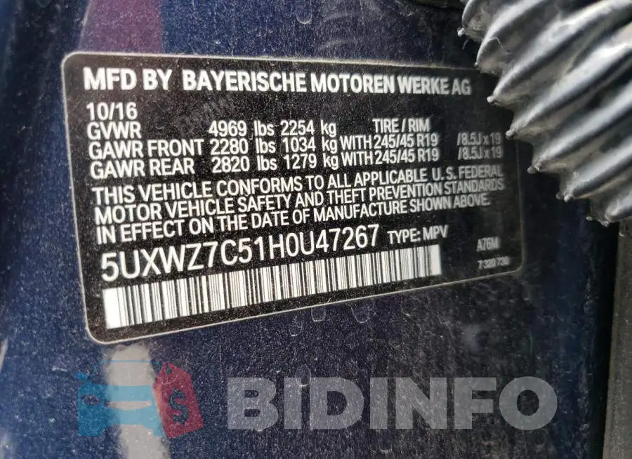 5UXWZ7C51H0U47267 Photo# 10