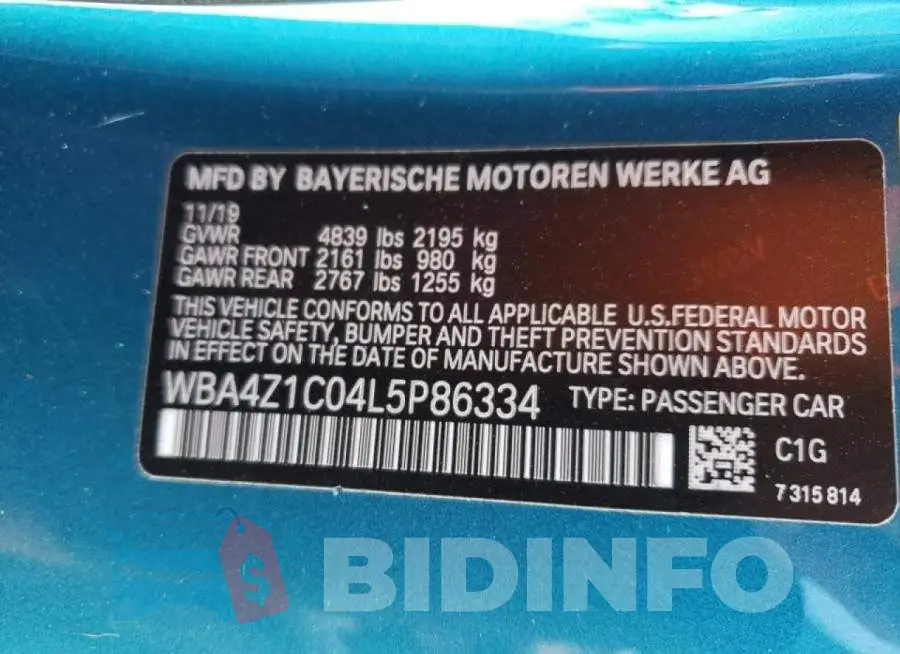 WBA4Z1C04L5P86334 Photo# 10