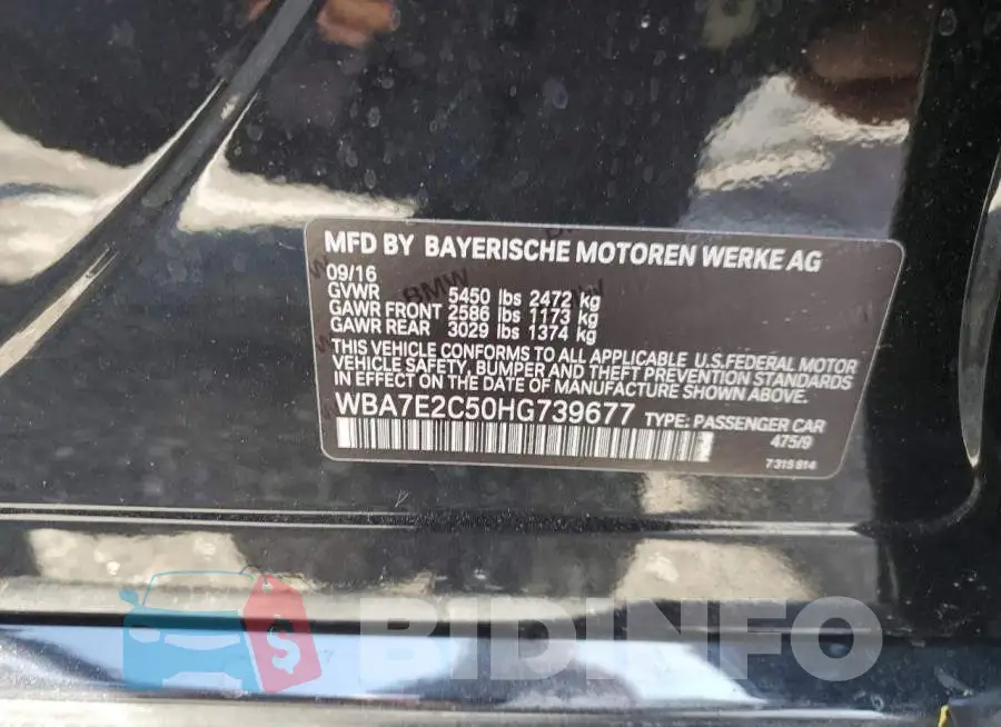 WBA7E2C50HG739677 Photo# 10