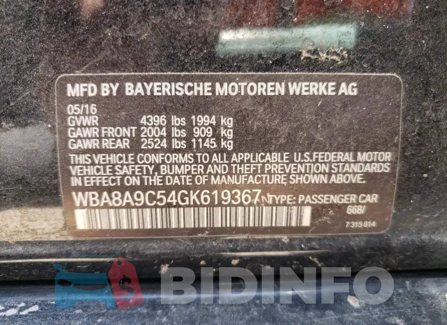 WBA8A9C54GK619367 Photo# 10