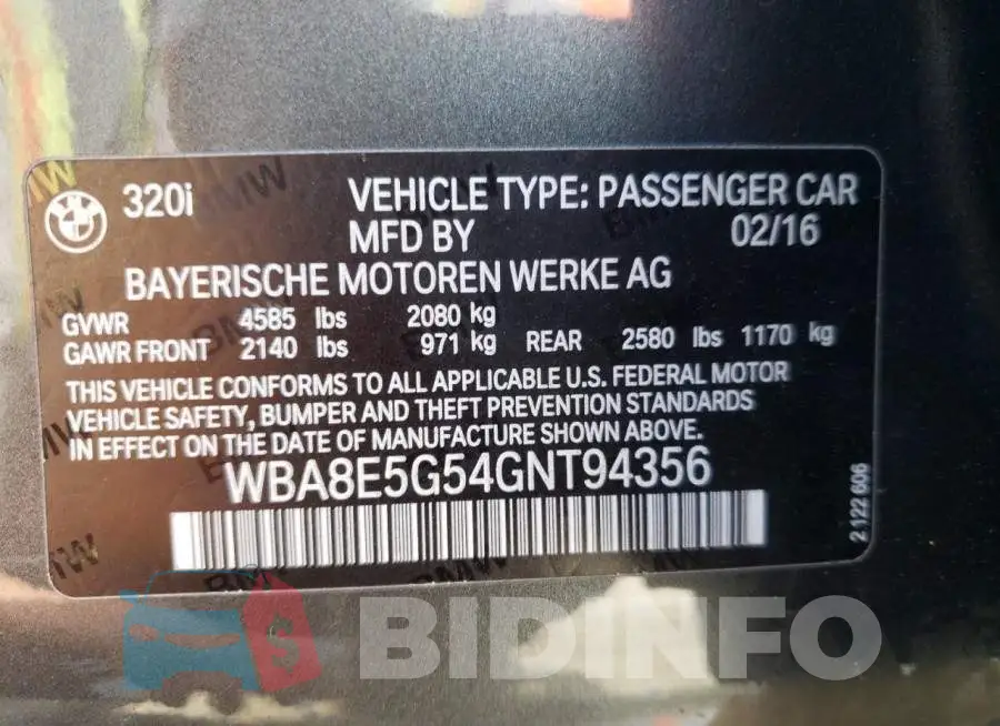 WBA8E5G54GNT94356 Photo# 10