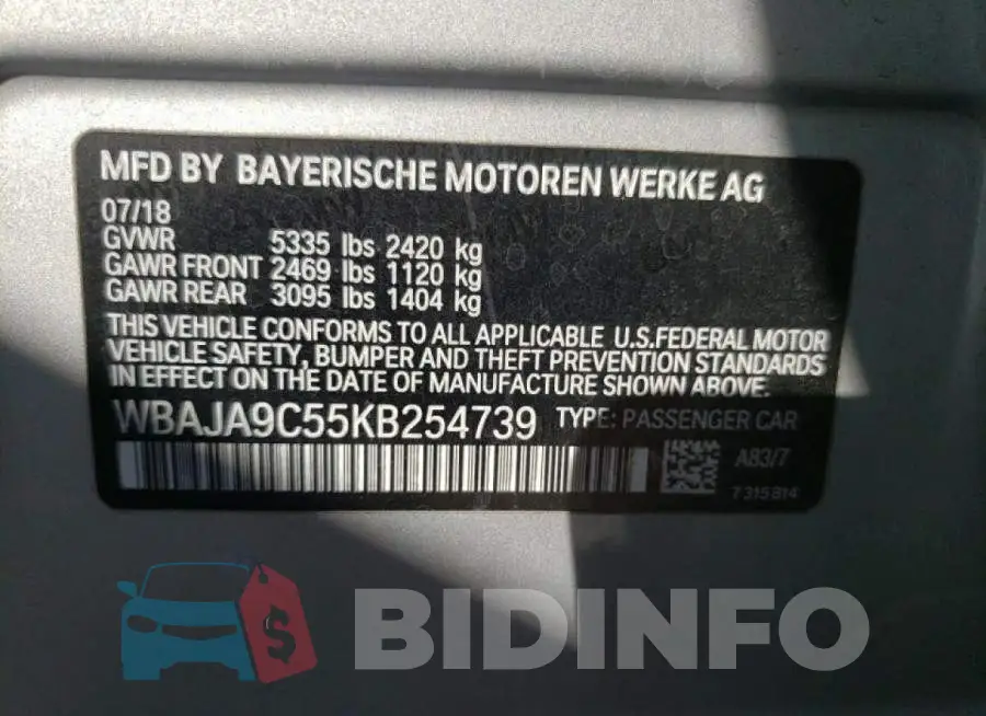 WBAJA9C55KB254739 Photo# 10