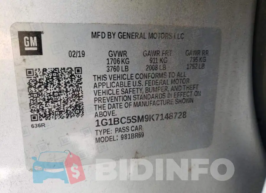 1G1BC5SM9K7148728 Photo# 10