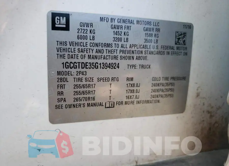 1GCGTDE35G1394924 Photo# 10