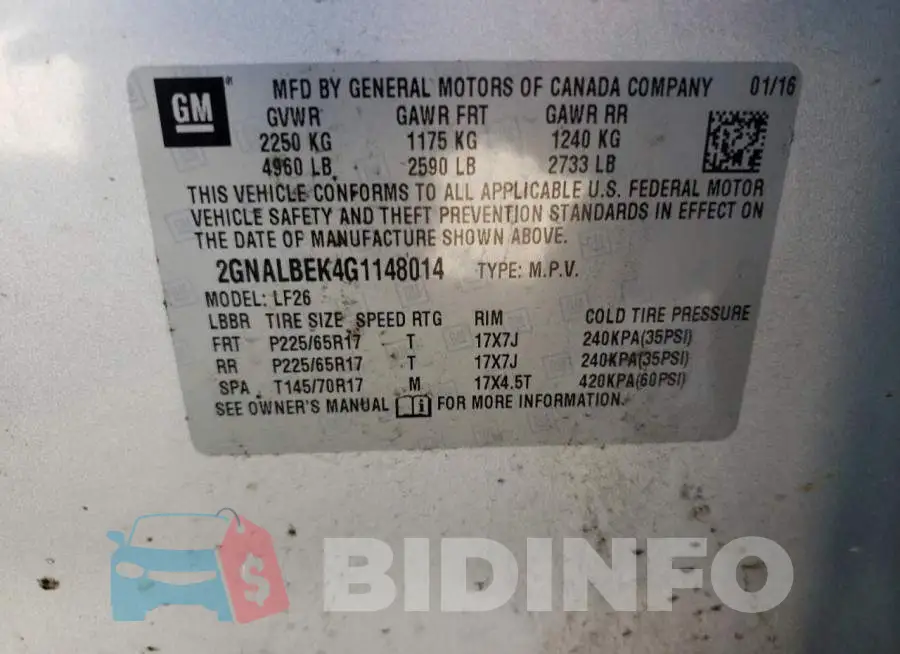 2GNALBEK4G1148014 Photo# 8
