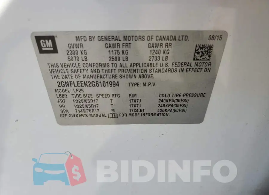 2GNFLEEK2G6101994 Photo# 10