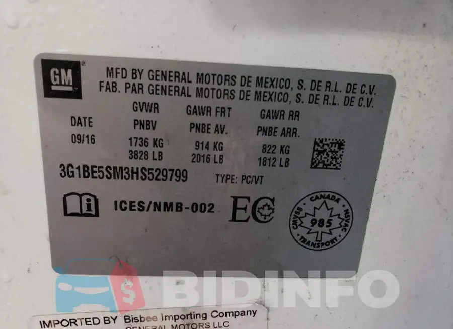 3G1BE5SM3HS529799 Photo# 10