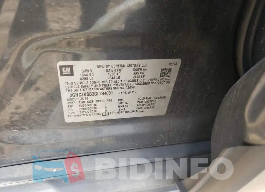 3GNCJKSB3GL244881 Photo# 10