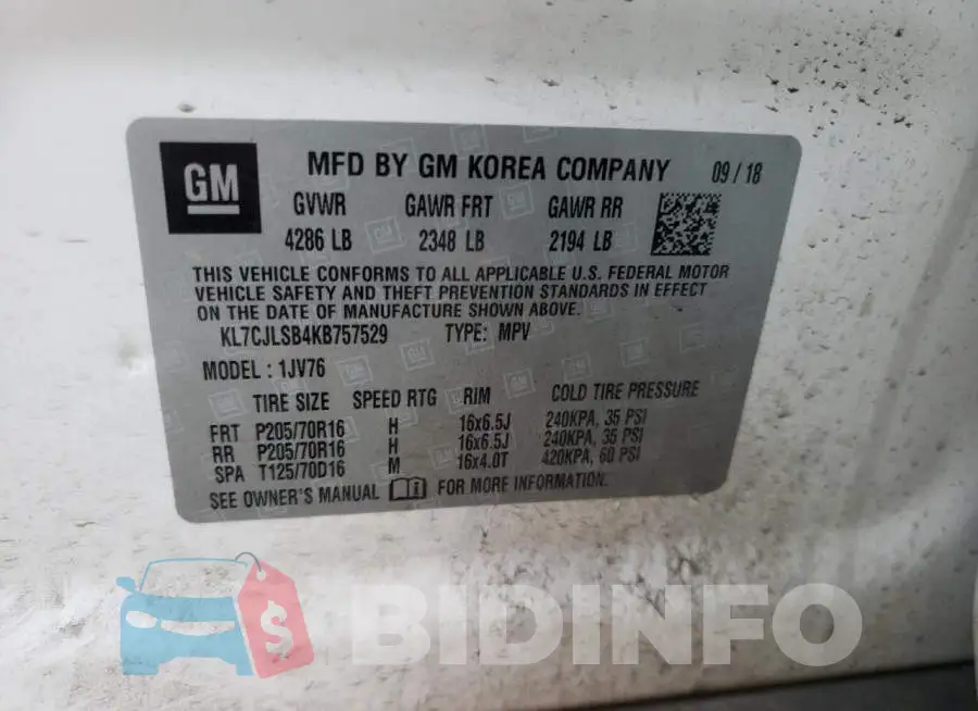 KL7CJLSB4KB757529 Photo# 10