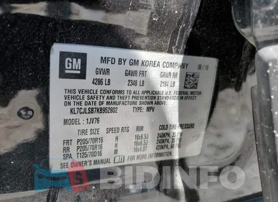 KL7CJLSB7KB952802 Photo# 10