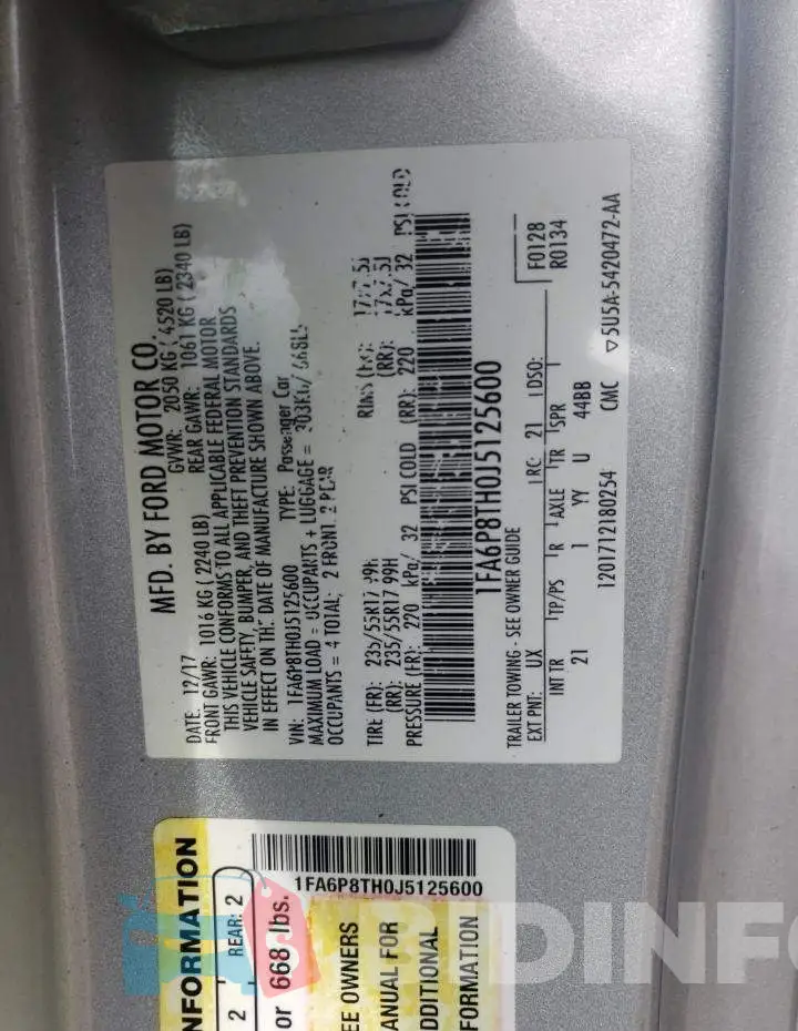 1FA6P8TH0J5125600 Photo# 10