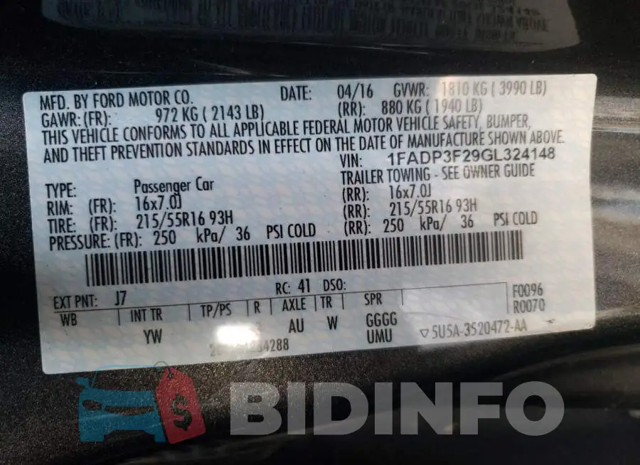 1FADP3F29GL324148 Photo# 10