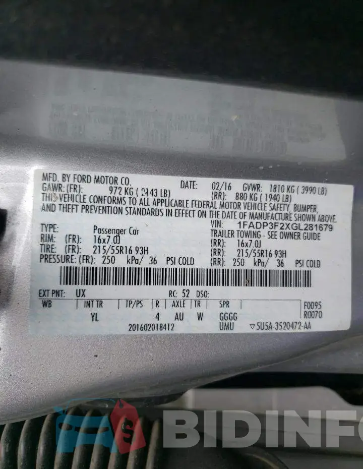 1FADP3F2XGL281679 Photo# 10